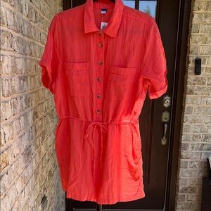 Old Navy 100% Cotton Light Weight Coral Button-Front Drawstring Romper
